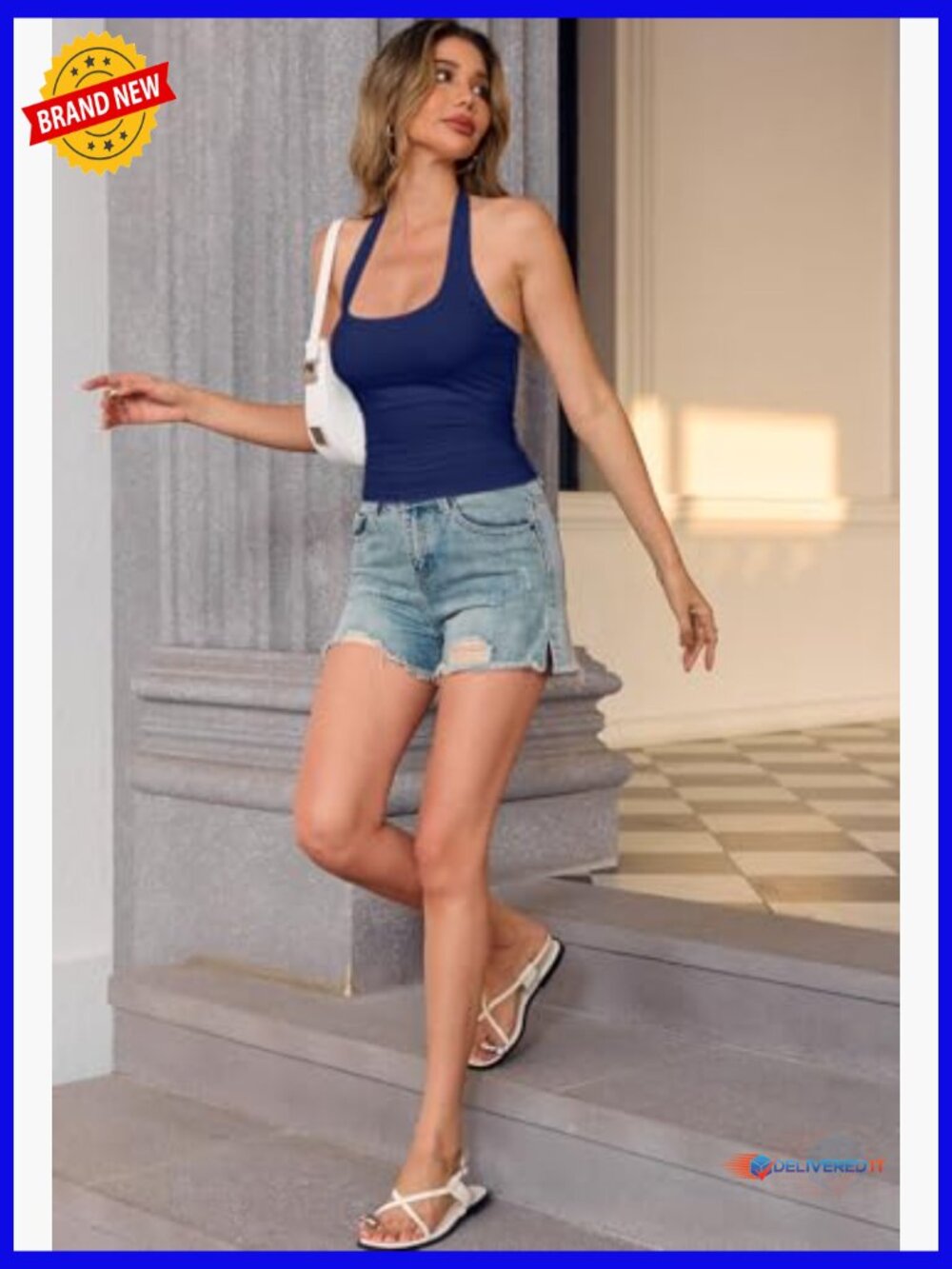 Sexy Halter Neck Backless Tank Top Double-Lined Bust Stretch Fabric - Picture 6 of 7